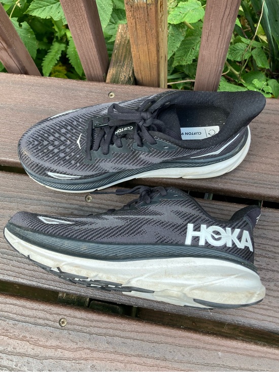 Hoka Shoes - Hoka Clifton 9 Running Shoes for Women Black/White Size 8 B Sneakers